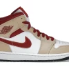 Jordan 1 Mid Light Curry Cardinal