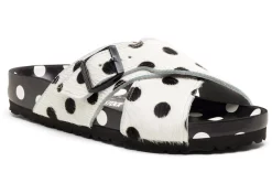Birkenstock Rodra Fur Manolo Blahnik Black White Dot