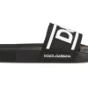 Dolce & Gabbana Beachwear Sliders Double DG Logo Black White