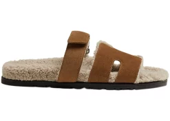 Hermes Chypre Sandal Brun Fume Suede Woolskin (M)