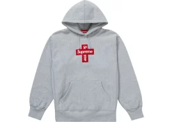 Supreme Cross Box Logo Hooded Sweatshirt Heather Grey