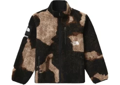 Supreme The North Face Bleached Denim Print Fleece Jacket Black